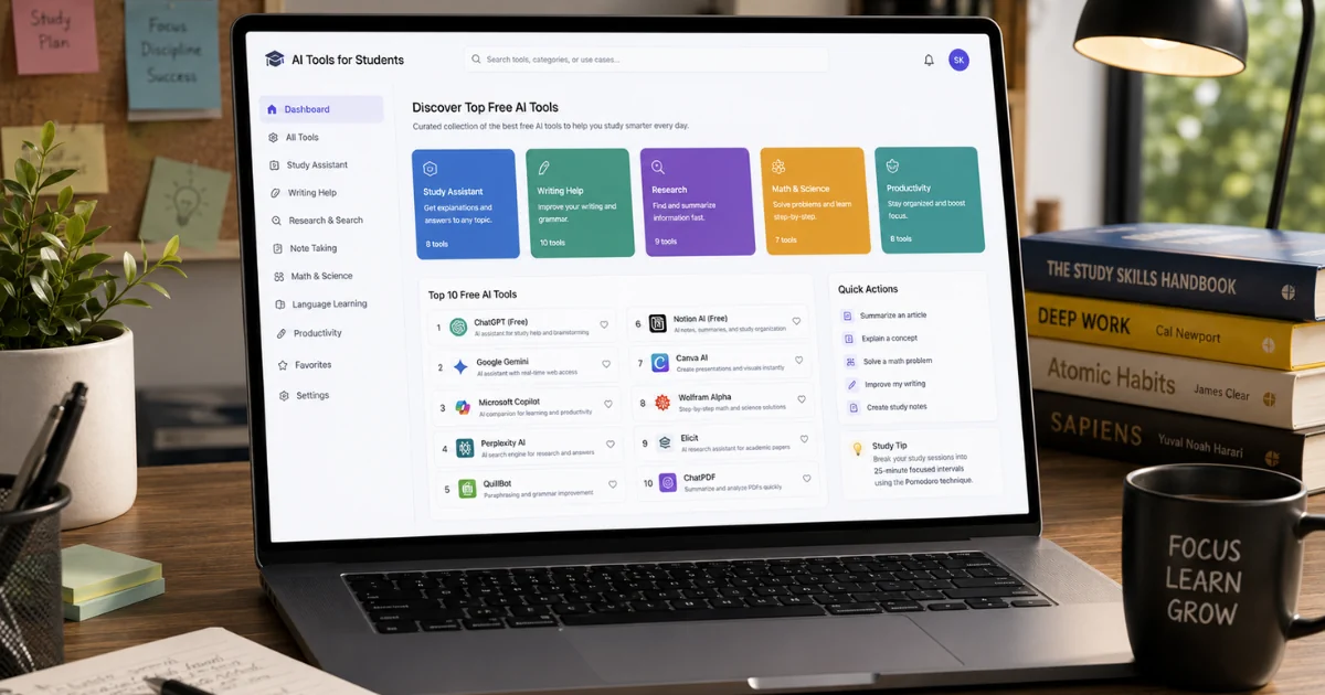 Top 10 Free AI Tools for Students in 2026: Study Smarter, Not Harder